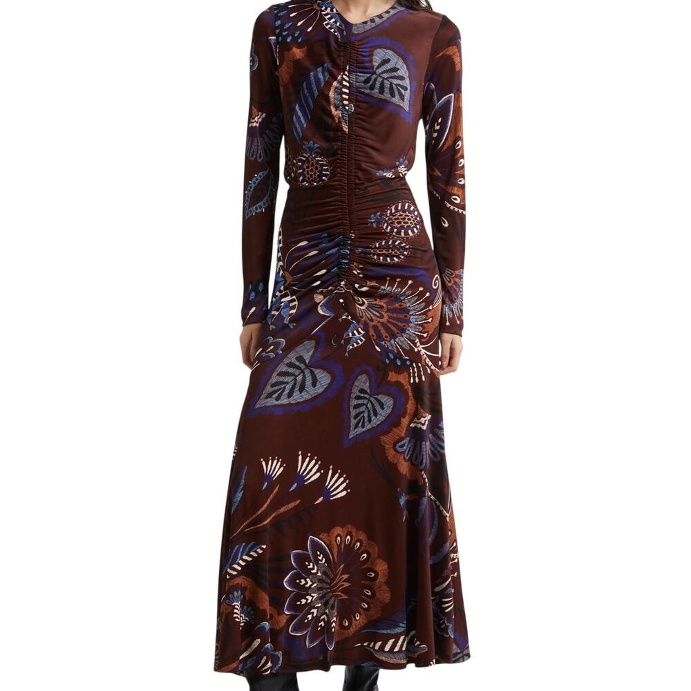 FARM Rio Brown and Blue Floral Maxi Dress